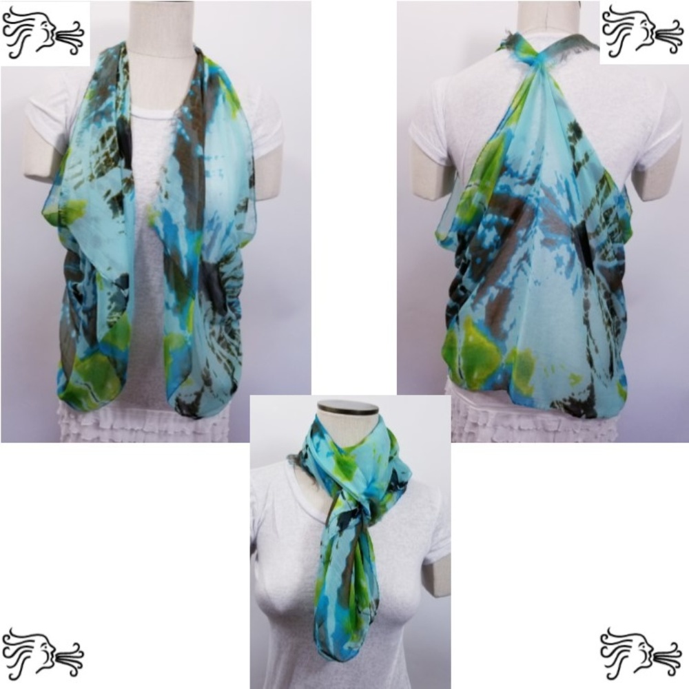 Blue Tiedye Chiffon Vest Scarf Accessory Lightweig